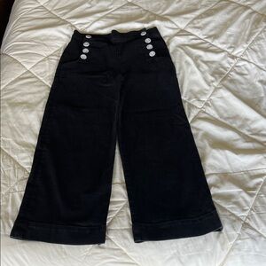 LOFT Black Denim Wide-Leg Jeans with Button Detail